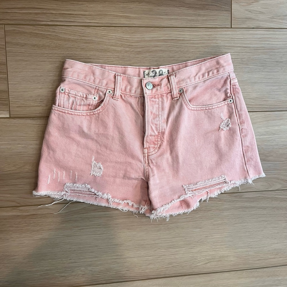 We the Free Pink High Waist Distressed Denim Shorts